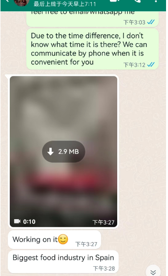 与西班牙客户就4台雾化机的聊天记录